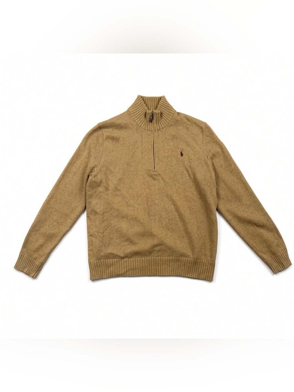 Polo Ralph Lauren Quarter Zip Sweater Mens L Camel Tan Knit Pony
